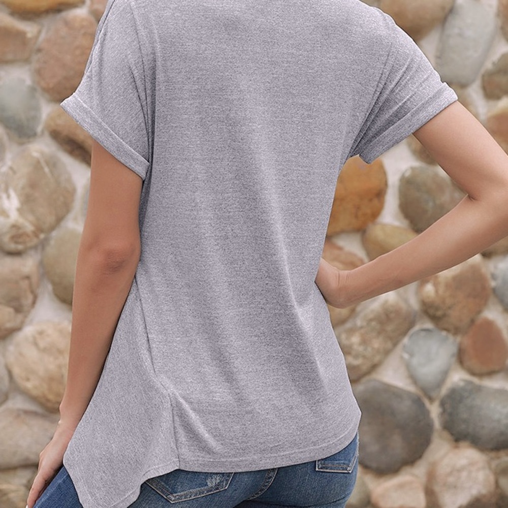 2 Heather Gray Tees: Baby Ribbed Ruffle / Hip-Tied - Picture 8 of 16